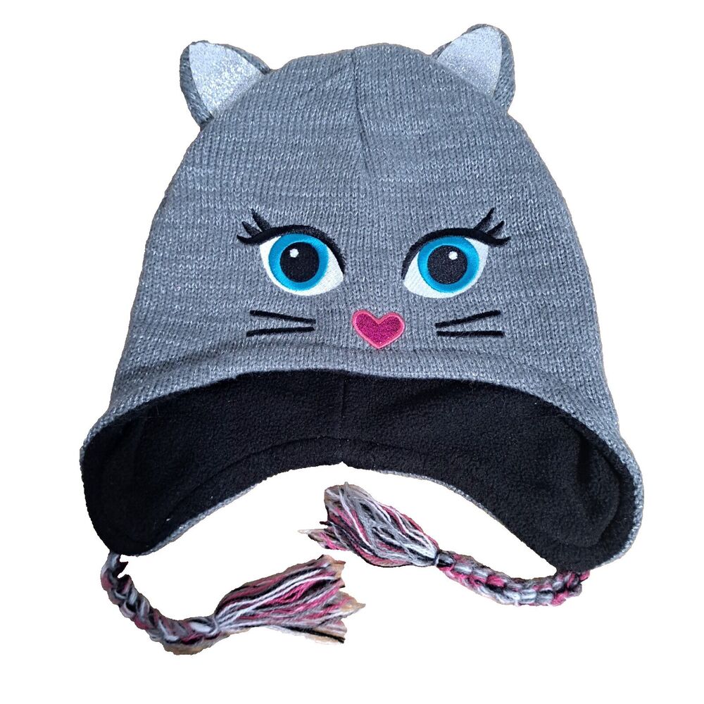 SO Brand kitty Cat Face Winter Hat Juniors Girls One Size Embroidered Ear Flap